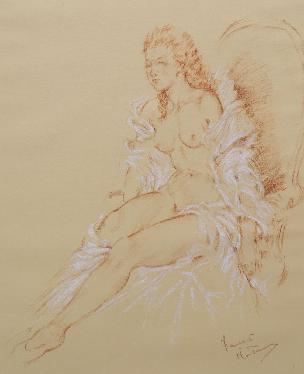 Franco Matania, pastel, Seated female nude, signed, 42 x 34cm, unframed